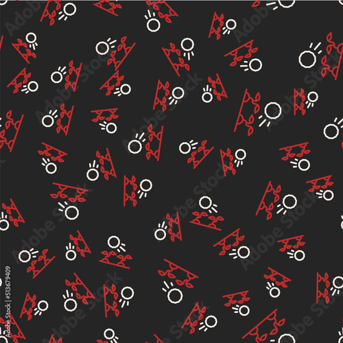 Line Plant sprouts grow in the sun icon isolated seamless pattern on black background. Seedling concept. Vector