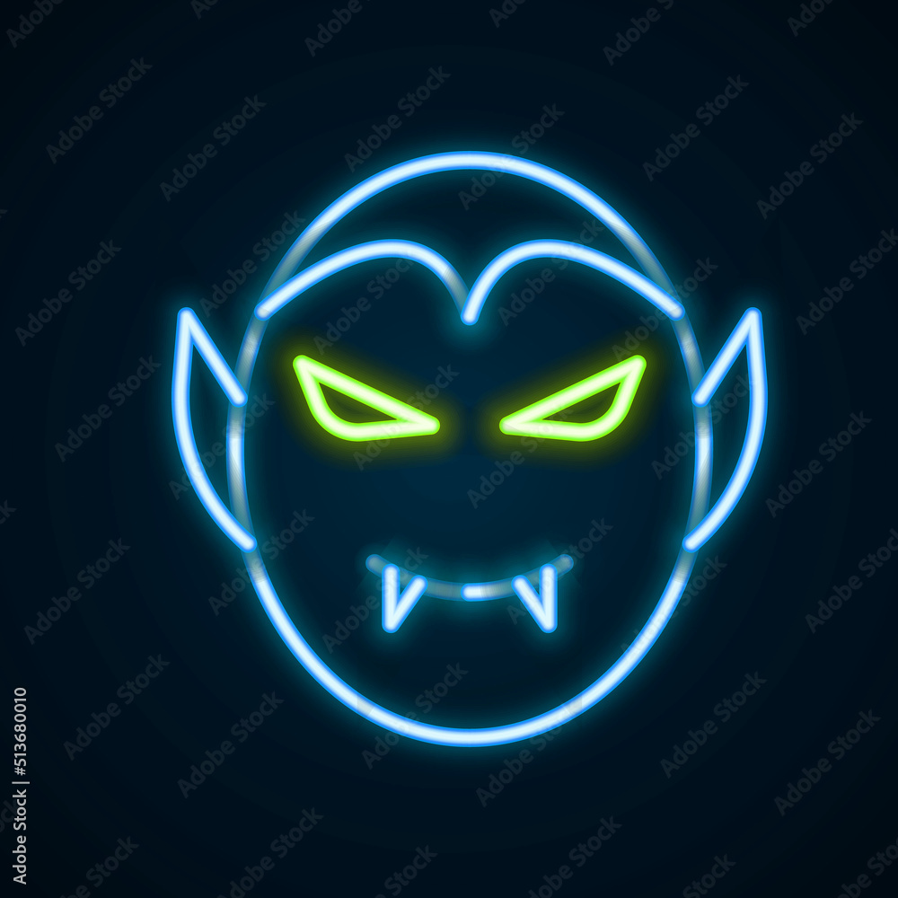 Glowing neon line Vampire icon isolated on black background. Happy Halloween party. Colorful outline concept. Vector Glowing neon line Vampire icon isolated on black background. Happy Halloween party. Colorful outline concept. Vector