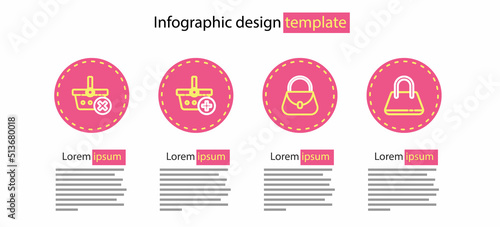 Set line Handbag, Add to Shopping basket and Remove shopping icon. Vector