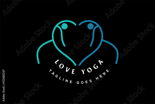 Twin Two Human Woman Heart Love Yoga Gym Wellness Logo Design Vector