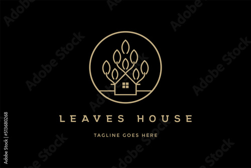 Luxury Golden House Tree Leaf Foliage Logo Design Inspiration