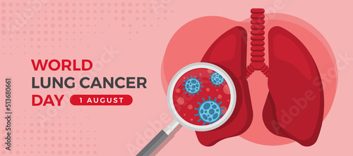 world lung cancer day - magnifier zoom cancer cells in lung on soft pink background vector design