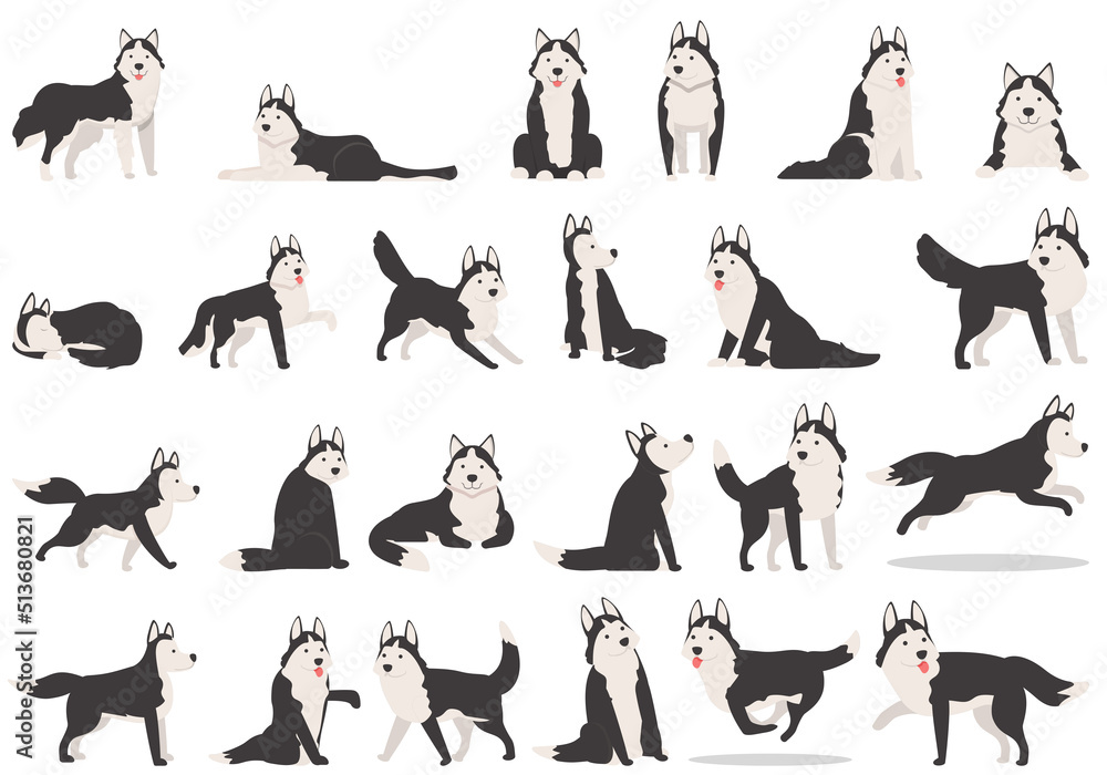 Husky icons set cartoon vector. Dog ears. Alaskan animal