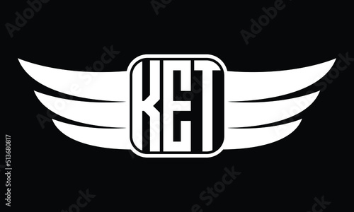 KET three Letter Wings Flying Initial wing symbol minimalist creative concept flag icon professional logo design Vector template with abstract black and white tattoo