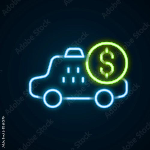 Glowing neon line Taximeter device icon isolated on black background. Measurement appliance for passenger fare in taxi car. Colorful outline concept. Vector
