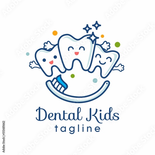 Cute Dental Kids Logo Design Vector