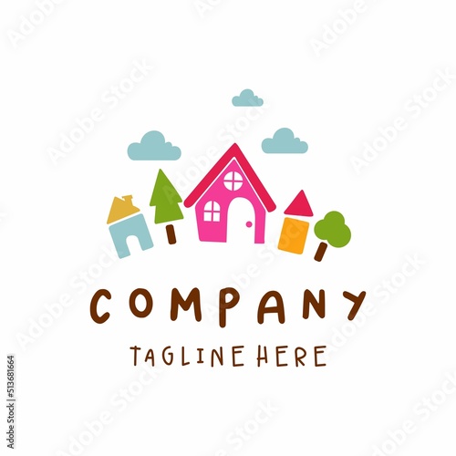 Colorful Kids Playhouse Logo Design Vector
