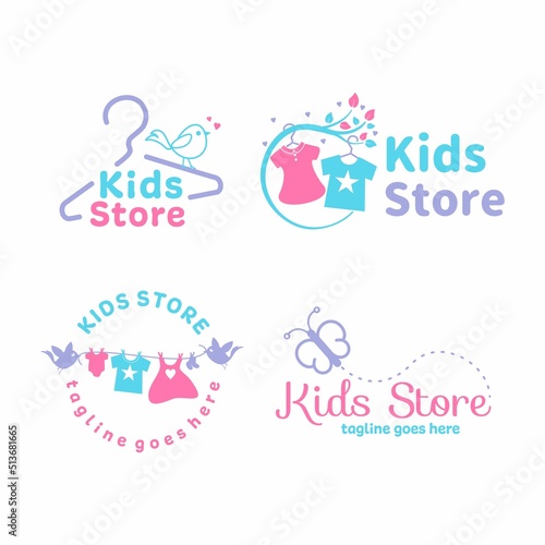 Fashion Kids Store Logo Design Vector Set
