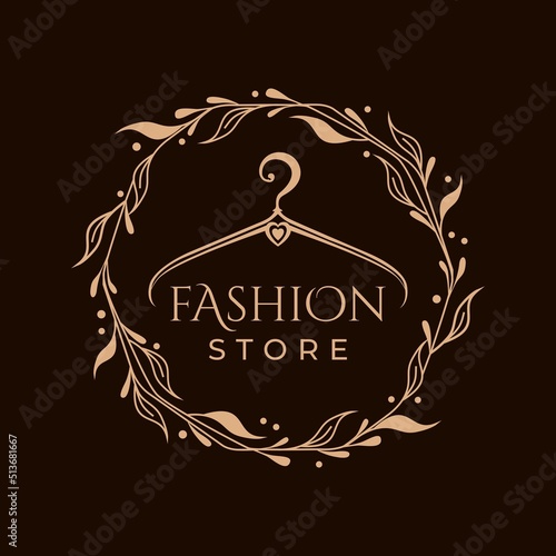 Circle Floral Fashion Store Hanger Logo Design Vector