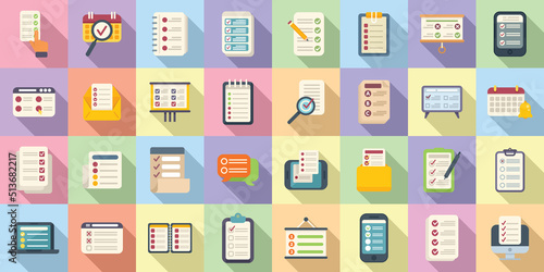 Task schedule icons set flat vector. Calendar agenda