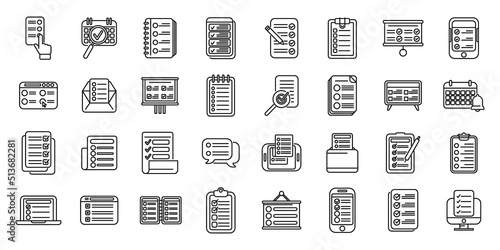 Task schedule icons set outline vector. Calendar agenda