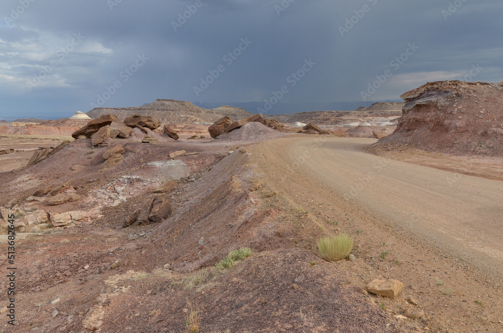 Crystal Geyser gravel road in the desert of southern Utah near Green River