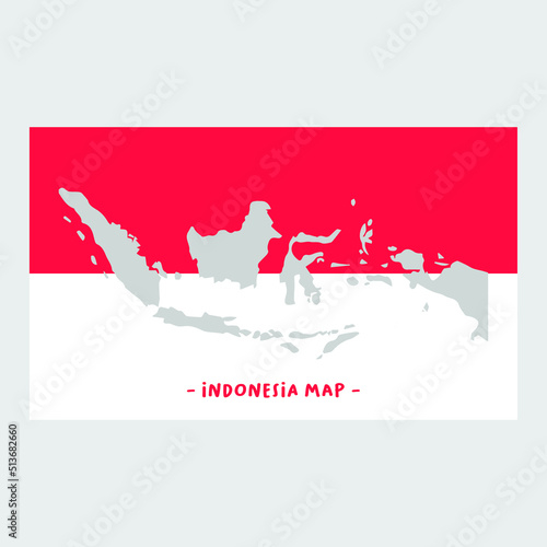 Indonesia map on the red and white background