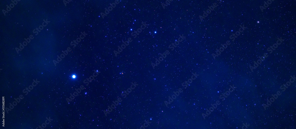 Panorama of the night starry sky with many stars on a dark blue background