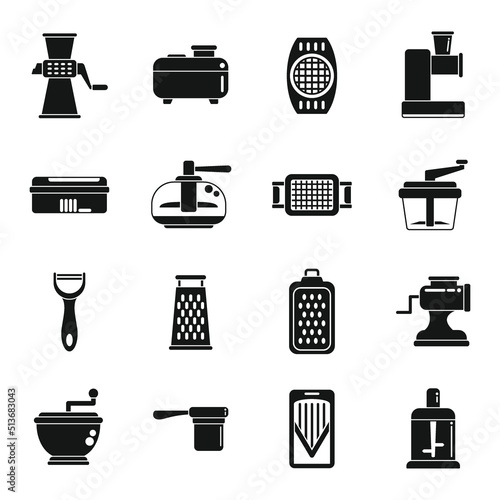 Vegetable cutter icons set simple vector. Chopper appliance