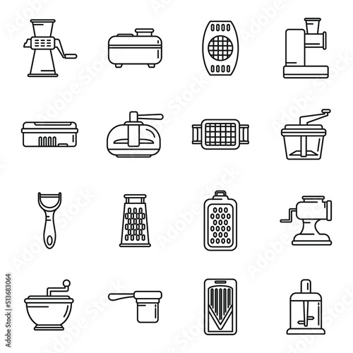 Vegetable cutter icons set outline vector. Chopper appliance