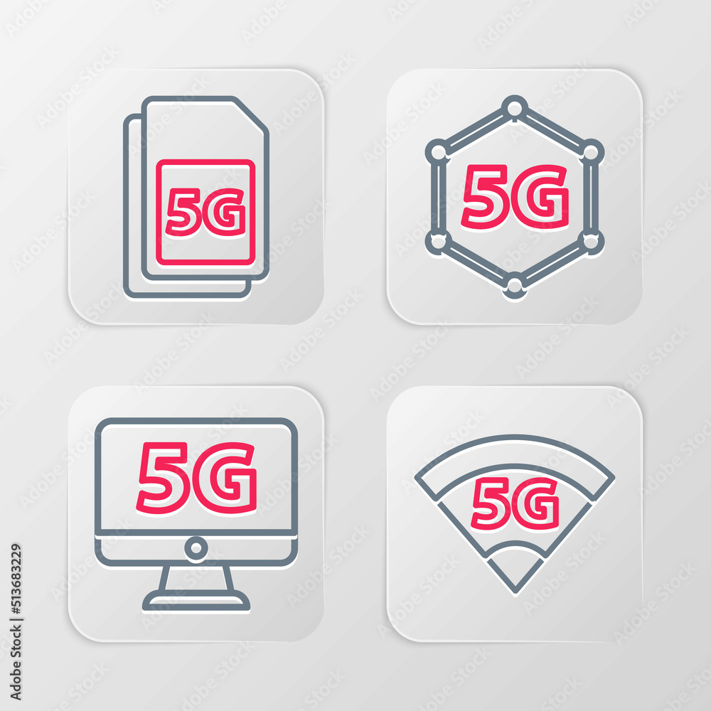 Set line 5G network, Monitor with, and Sim Card icon. Vector Set line 5G network, Monitor with, and Sim Card icon. Vector