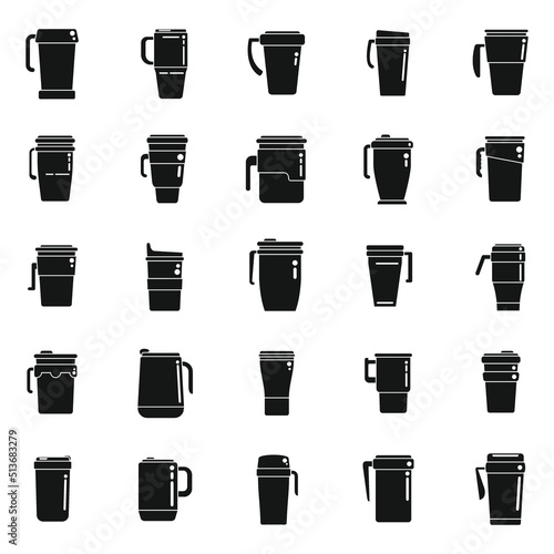 Thermo cup icons set simple vector. Coffee cup