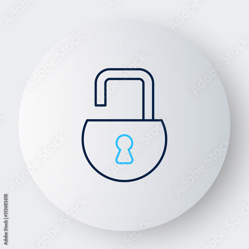 Line Open padlock icon isolated on white background. Opened lock sign. Cyber security concept. Digital data protection. Colorful outline concept. Vector