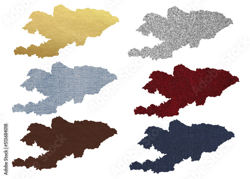 Political divisions. Patriotic sublimation leather textured backgrounds set on white. Kyrgyzstan