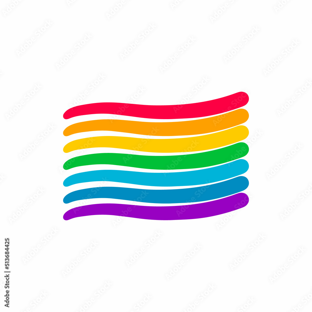 Rainbow hand drawn flag in cartoon style white background seven colors homosexual