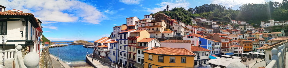 panoramic view of the fishing village of Cudillero, vacation spot, Asturias, Spain,