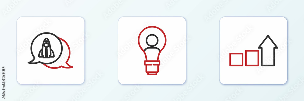 Set line Financial growth, Startup project concept and Head with lamp bulb icon. Vector Set line Financial growth, Startup project concept and Head with lamp bulb icon. Vector