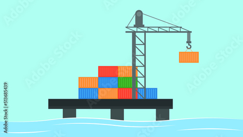 Crane lifts containers in the seaport