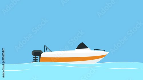 Motor boat floats on water