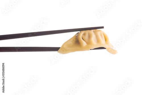 Canvas Print Chinese dumplings and chopsticks isolated on white background.