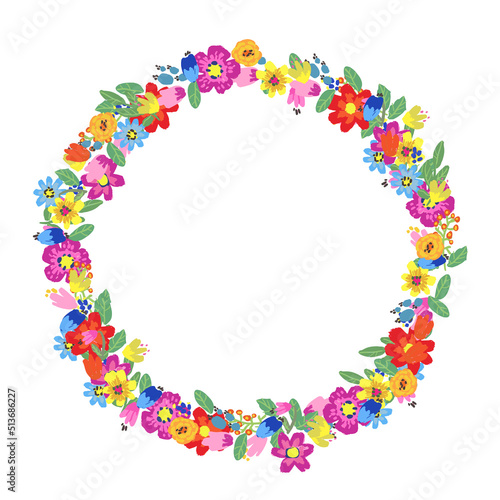 Vector floral wreath. Abstract flowers arrange in round border
