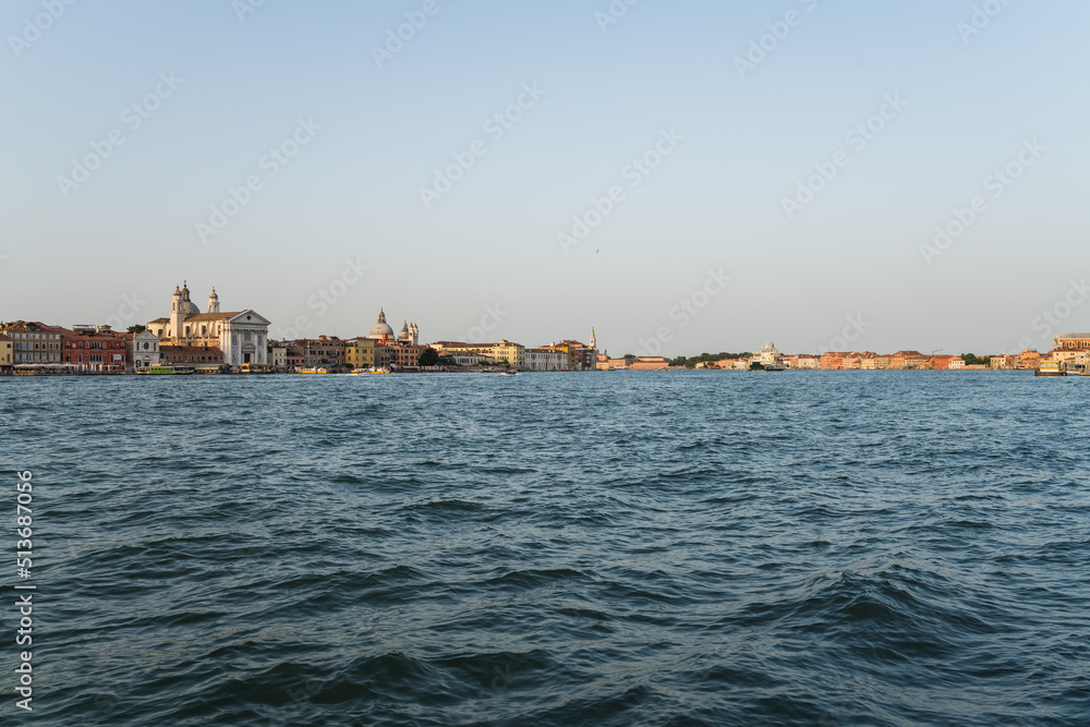 View of the Venetian lagoon from harbor in Venice, Italy