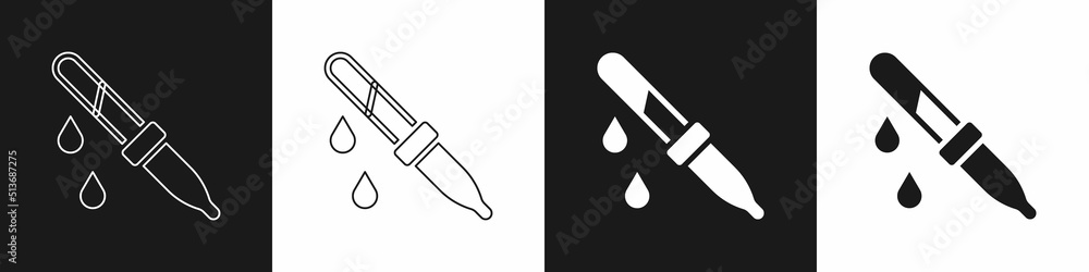 Set Pipette icon isolated on black and white background. Element of medical, chemistry lab equipment. Medicine symbol. Vector Set Pipette icon isolated on black and white background. Element of medical, chemistry lab equipment. Medicine symbol. Vector