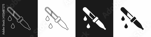 Set Pipette icon isolated on black and white background. Element of medical, chemistry lab equipment. Medicine symbol. Vector