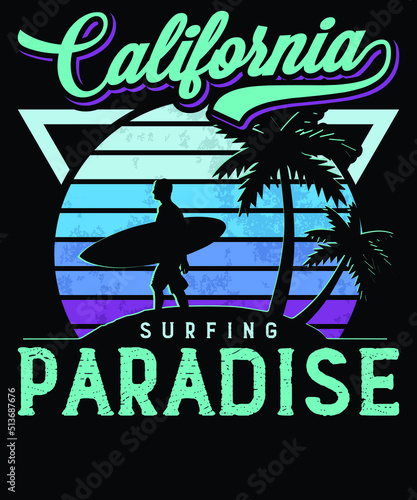 Canvas Print California surfing paradise retro vintage beach t shirt design