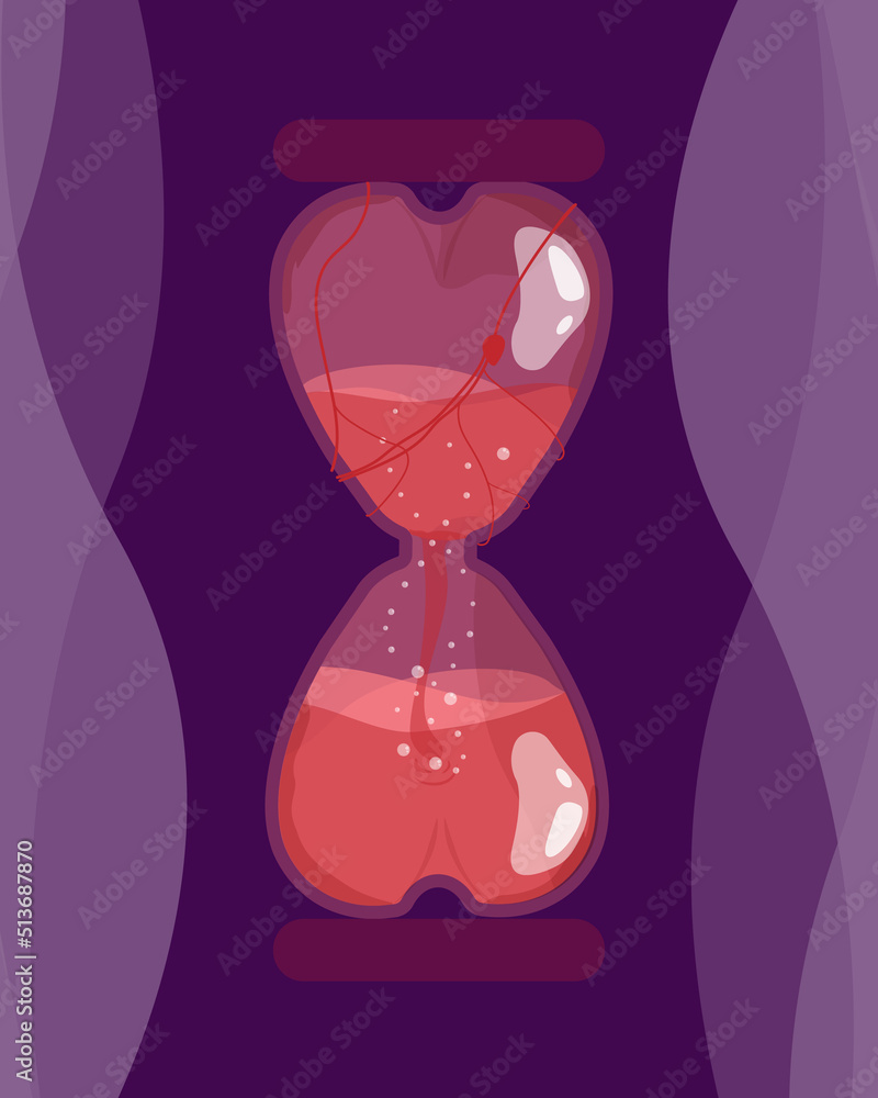 Heart shaped sandglass with flowing blood Heart shaped sandglass with flowing blood