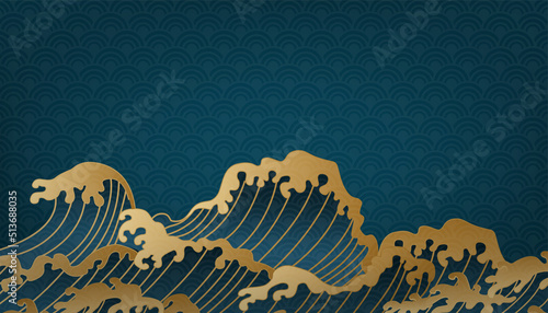 Vector Japanese style waves. Big rushing sea or ocean waves design