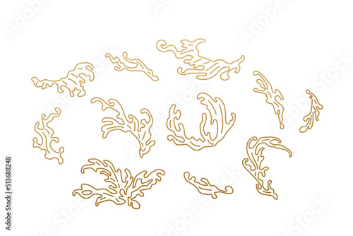 Sea ocean wave set. Water splashes, foam elements