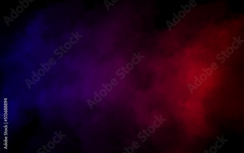 Artificial smoke in red and blue light on black dark background