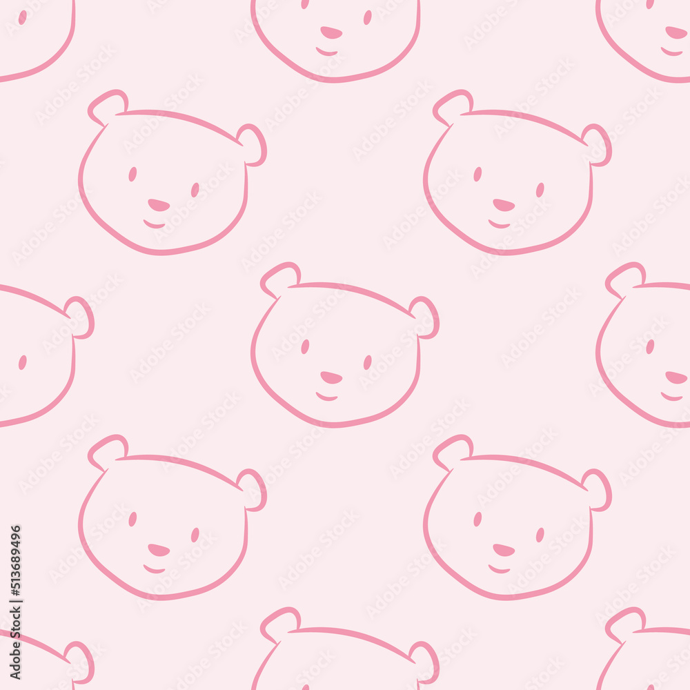 Cute pastel pink vector bear pattern, seamless repeat background Cute pastel pink vector bear pattern, seamless repeat background