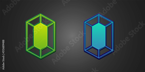 Green and blue Gem stone icon isolated on black background. Jewelry symbol. Diamond. Vector