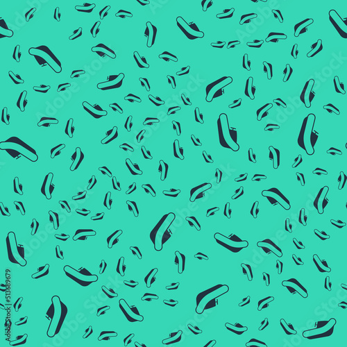 Black Inflatable boat with outboard motor icon isolated seamless pattern on green background. Vector