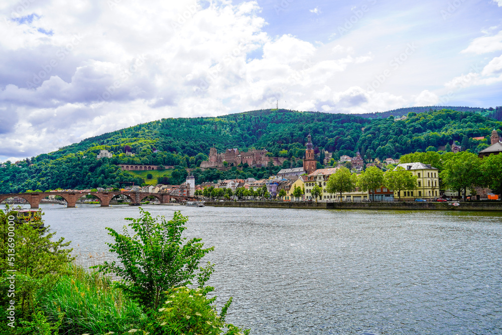 View of Heidelberg with the castle and the old bridge on the Neckar.
View of Heidelberg with the castle and the old bridge on the Neckar.