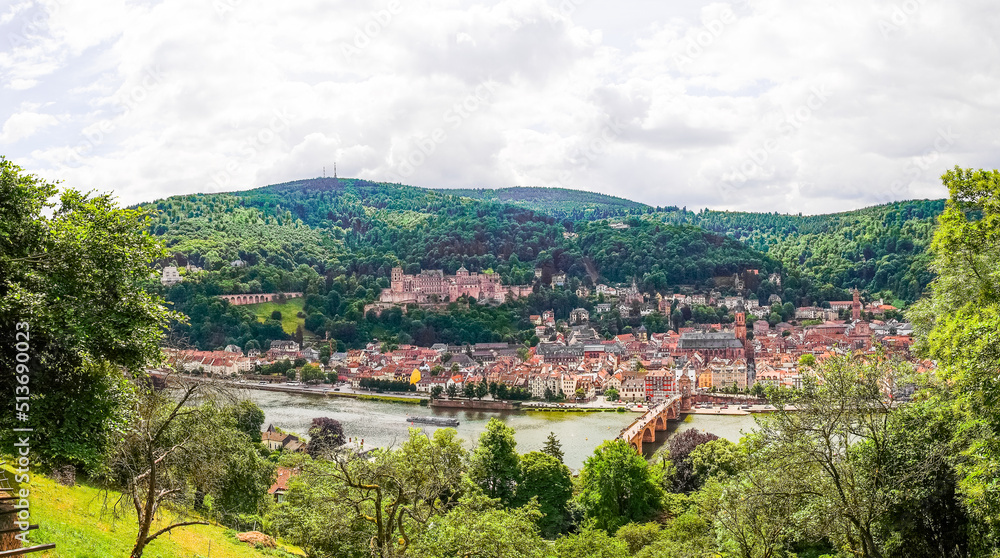 View of Heidelberg with the castle and the old bridge on the Neckar.

