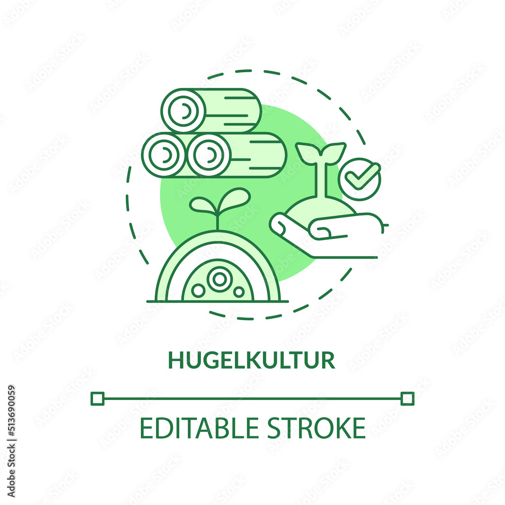 Hugelkultur green concept icon. Mound of organic compost. Gardening method abstract idea thin line illustration. Isolated outline drawing. Editable stroke. Arial, Myriad Pro-Bold fonts used