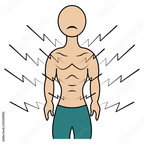 Muscle pain. Color vector illustration. The patient has pain all over his body. Isolated background. Cartoon style. Medical theme. Idea for web design