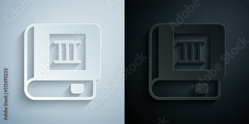 Paper cut Book icon isolated on grey and black background. Third volume. Paper art style. Vector