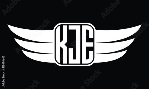 KJE three Letter Wings Flying Initial wing symbol minimalist creative concept flag icon professional logo design Vector template with abstract black and white tattoo