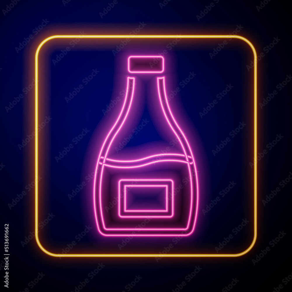 Glowing neon Sauce bottle icon isolated on black background. Ketchup, mustard and mayonnaise bottles with sauce for fast food. Vector Glowing neon Sauce bottle icon isolated on black background. Ketchup, mustard and mayonnaise bottles with sauce for fast food. Vector
