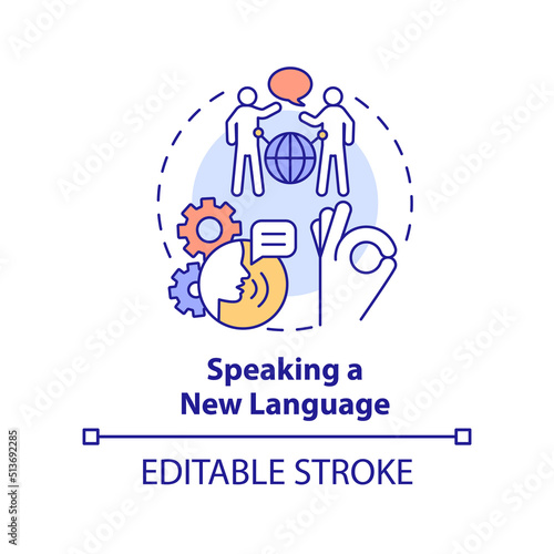 Speaking new language concept icon. Personal development abstract idea thin line illustration. Improving foreign language. Isolated outline drawing. Editable stroke. Arial, Myriad Pro-Bold fonts used